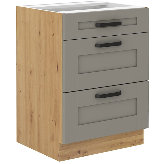 Szafka kuchenna dolna z 3 szufladami LUNA 60 D 3S Gliniasty Szary/Dąb Artisan
