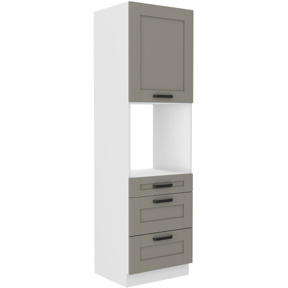 Wysoka szafka słupek na piekarnik z 3 szufladami LUNA 60 DPS-210 3S 1F Gliniasty Szary/Biały