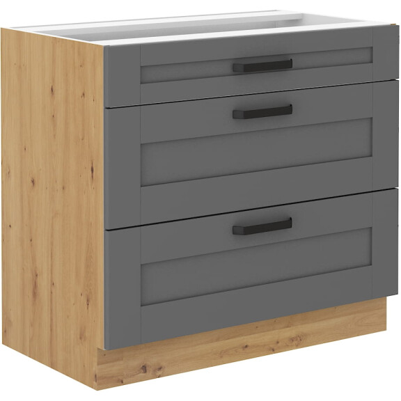 Szafka kuchenna dolna z 3 szufladami LUNA 80 D 3S Szary/Dąb Artisan