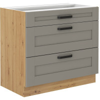 Szafka kuchenna dolna z 3 szufladami LUNA 80 D 3S Gliniasty Szary/Dąb Artisan