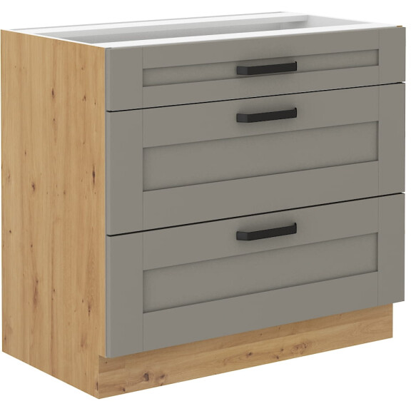 Szafka kuchenna dolna z 3 szufladami LUNA 80 D 3S Gliniasty Szary/Dąb Artisan