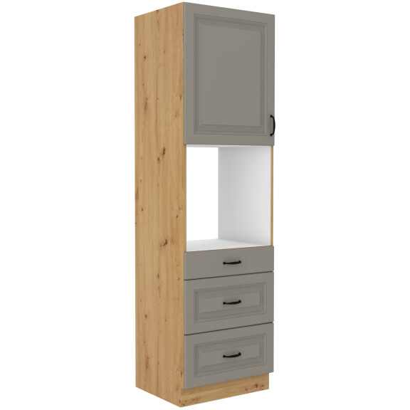 Wysoka szafka słupek z szufladami na piekarnik STILO 60 DPS-210 3S 1F Gliniasty Szary/Dąb Artisan