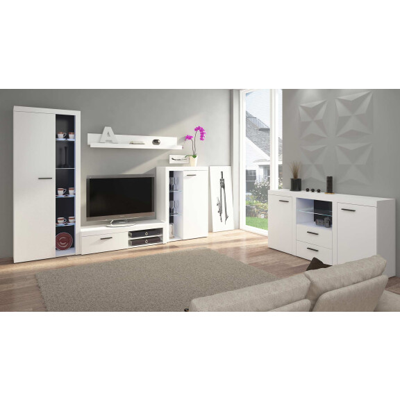 Meblościanka do salonu Rumba WH01 z komodą WH20 2D 2S Biały + LED