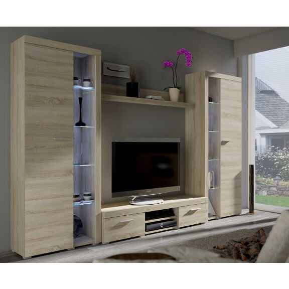 Meblościanka do salonu Rumba XL SO01 Dąb Sonoma + LED