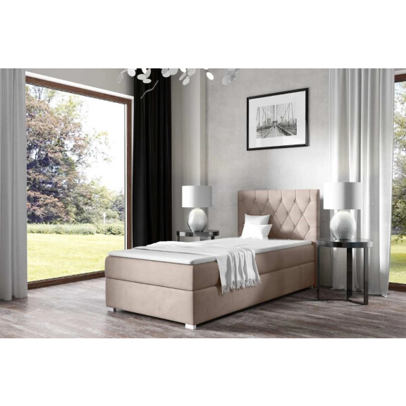 Łóżko kontynentalne pikowane Nadia Pojedyncze 70x200 Prawe Beżowe