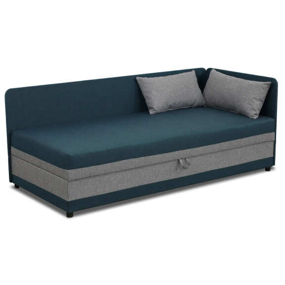 Tapczan łóżko jednoosobowe z pojemnikiem Hirek 90x200 Turkusowe/Szare