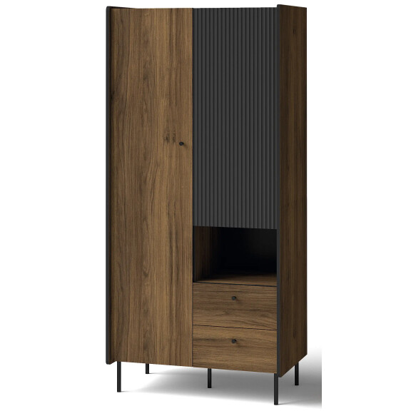 Szafa dwudrzwiowa z szufladami Prestigo P1 2D2S Czarna/Orzech/San Sebastian