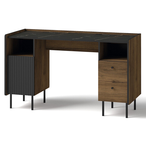 Biurko komputerowe z szufladami Prestigo P9 Czarne/Orzech/San Sebastian