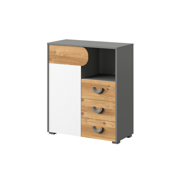 Komoda do pokoju młodzieżowego Carini CA6 Dąb Nash/Biały Brylantowy/Grafit