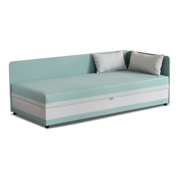 Tapczan łóżko jednoosobowe z pojemnikiem Hirek 80x200 Miętowy/Szary