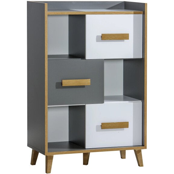 Regał z szufladami 90 cm do pokoju młodzieżowego Werso W5 Dąb Riveria/Biały/Antracyt