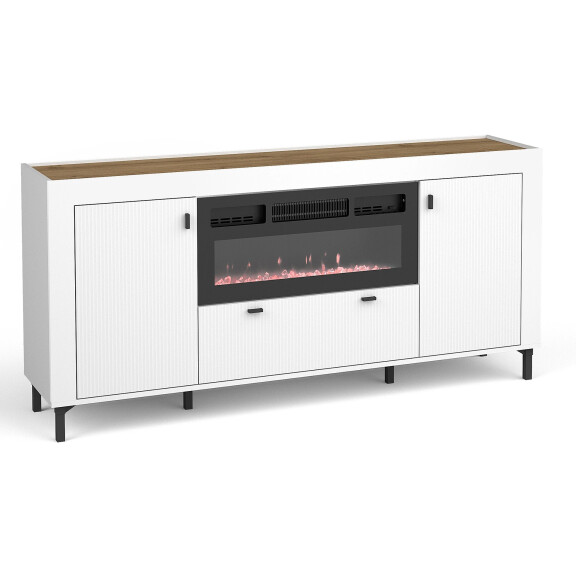 Komoda do salonu Mossa MO7 z kominkiem Biały/Dąb Whisky