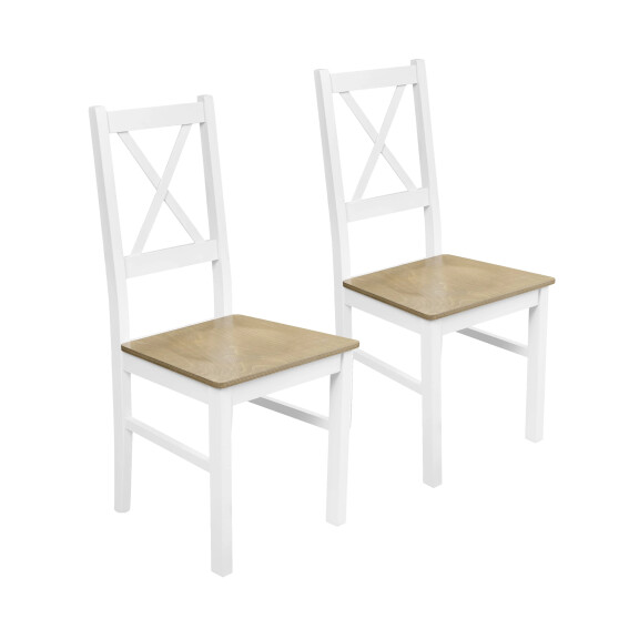 Zestaw 2x Krzesło do kuchni jadalni drewniane NIL10D Biały/Dąb Grandson