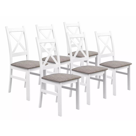 Zestaw 6x Krzesło do salonu jadalni drewniane KRZ Biały/Jasny Brąz