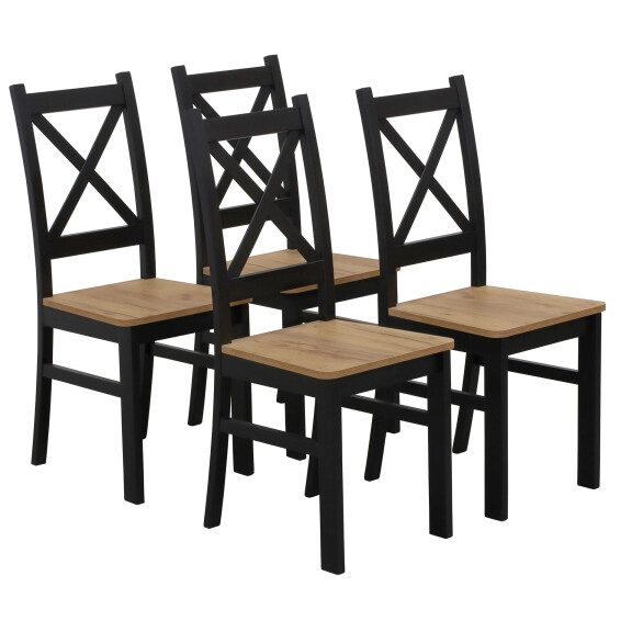 Zestaw 4x Krzesło krzyżak drewniane do jadalni Czarny/Dąb Craft