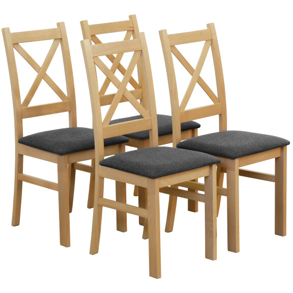 Zestaw 4x Krzesło krzyżak tapicerowane do jadalni Dąb Artisan/Grafit
