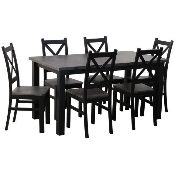 Zestaw stół 150/190x80 z 6 krzesłami do kuchni jadalni M003-6 Czarny/Beton