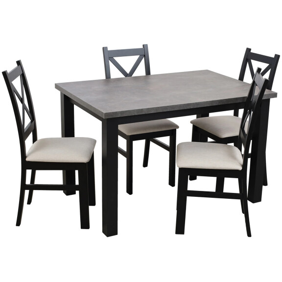 Zestaw stół 120x80 z 4 krzesłami do jadalni kuchni M005-4 Czarny/Beton
