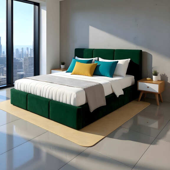 Łóżko małżeńskie tapicerowane z pojemnikiem VELORA 120x200 velvet zielony