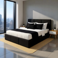 Łóżko małżeńskie tapicerowane z pojemnikiem VELORA 120x200 velvet czarne