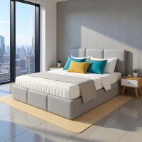 Łóżko małżeńskie tapicerowane z pojemnikiem VELORA 180x200 eko skóra szare