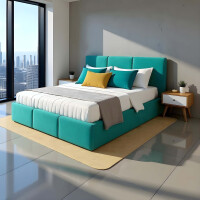 Łóżko małżeńskie tapicerowane z pojemnikiem VELORA 180x200 turkus