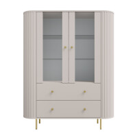 Witryna do salonu z przeszklonymi drzwiami i dwoma szufladami Flana 122 2F2S Beżowa