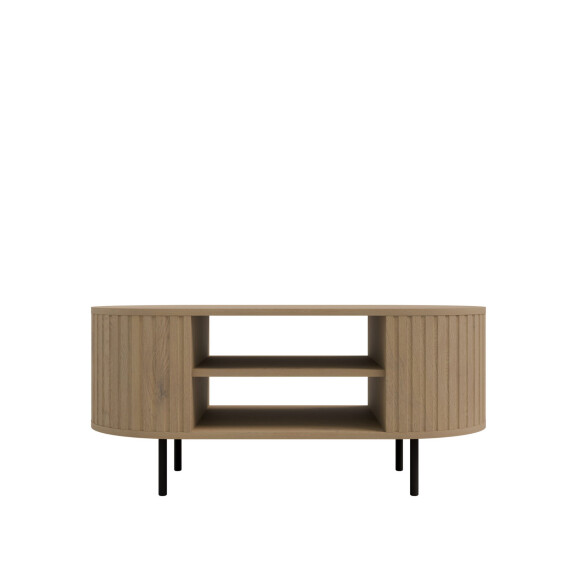 Owalny stolik kawowy z ryflowanymi bokami do salonu Flana 200 Dąb Cremona