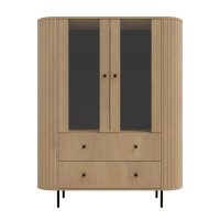 Witryna do salonu z przeszklonymi drzwiami i dwoma szufladami Flana 122 2F2S Dąb Cremona