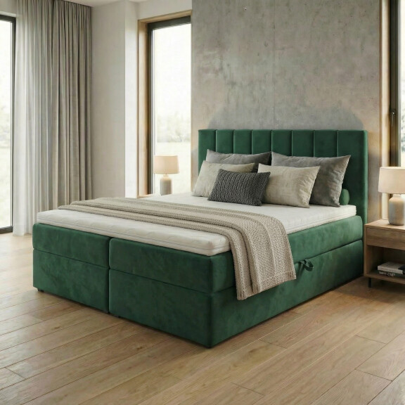 Łóżko kontynentalne 140x200 SONNO BELLO z 2 pojemnikami butelkowa zieleń