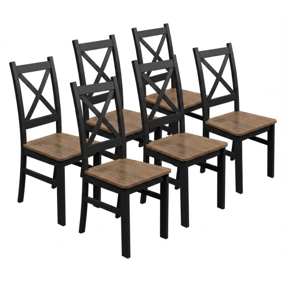 Zestaw 6x Krzesło krzyżak drewniane do jadalni Czarny/Dąb Lefkas