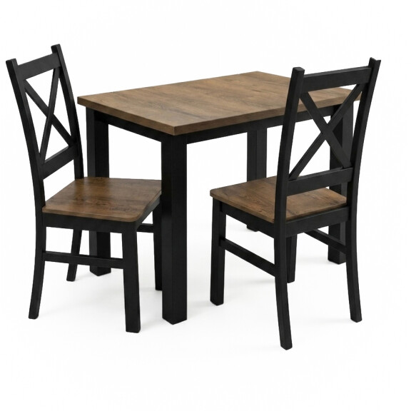 Komplet stół 100x70 z 2 krzesłami Czarny/Dąb Lefkas K001-2