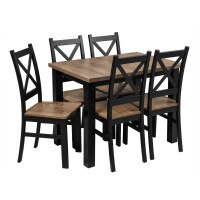 Komplet stół 120x80 z 5 krzesłami Czarny/Dąb Lefkas K002-5