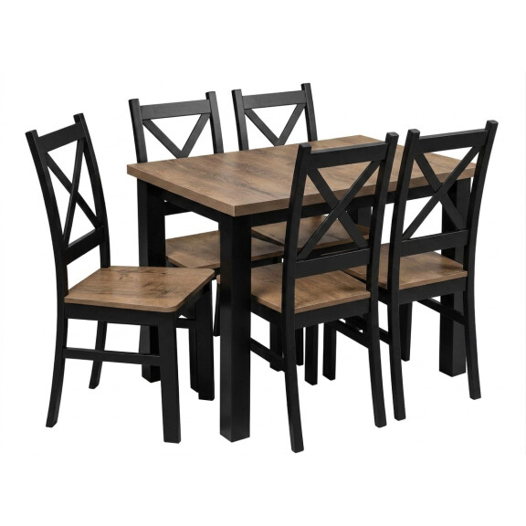 Komplet stół 120x80 z 5 krzesłami Czarny/Dąb Lefkas K002-5