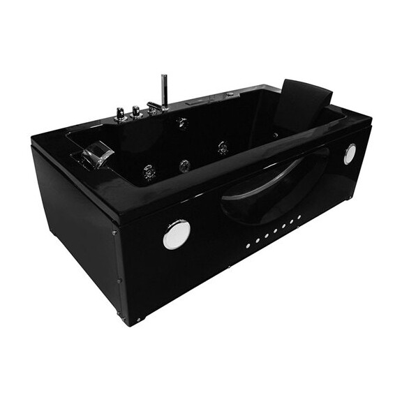Czarna wanna z hydromasażem przyścienna Turbo 180x91 cm MO-1007B