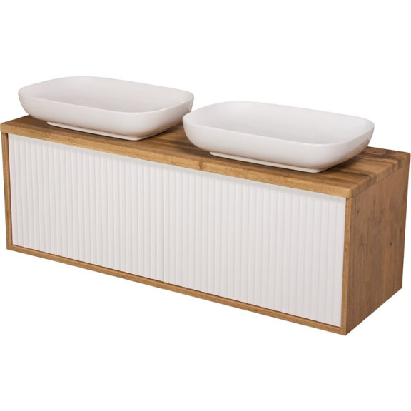 Szafka łazienkowa wisząca z umywalkami dąb naturalny/biały mat 140 cm Venus Gante