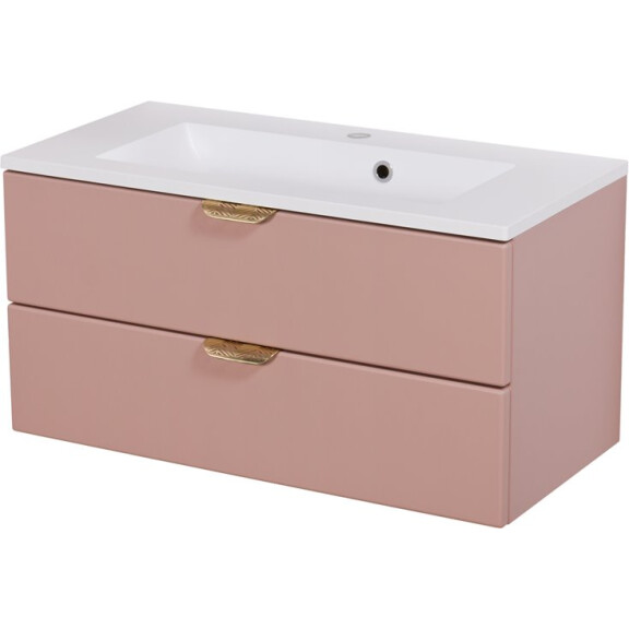 Szafka łazienkowa pudrowy róż z umywalką złoty uchwyt 80 cm Magnolia Gante