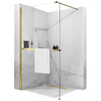 Złota ścianka prysznicowa z półką i wieszakiem 90 cm Aero Gold Evo Rea
