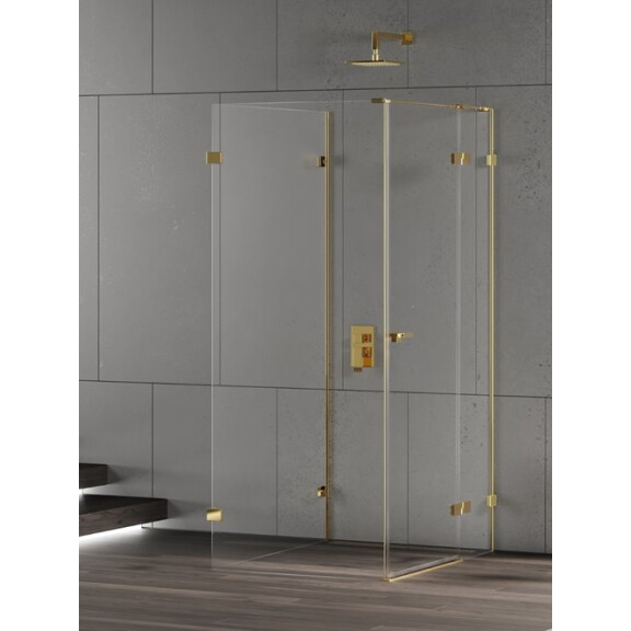 Złota kabina przyścienna z bocznym wejściem 90x100 EXK-4831 Eventa Gold Shine New Trendy