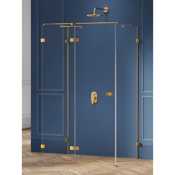 Złota szczotkowana kabina prysznicowa przyścienna lewa 100x100 cm EXK-3085 Avexa New Trendy Gold Brushed