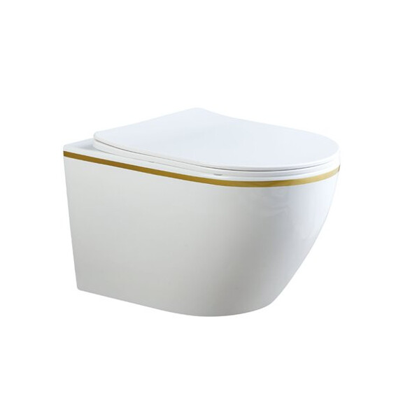 Biała miska wc wisząca złoty rant Rimless Mizu Tornado MIZU-WH-GL-TR-03 Hydrosan