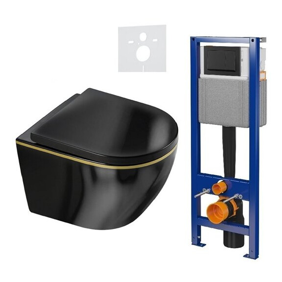 Zestaw podtynkowy stelaż CERSANIT MITO 40 MECH + miska MIZU-BL-GL-RIM-02 + przycisk ENTER II czarny mat