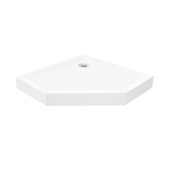 Biały brodzik prysznicowy pięciokątny 80x80 cm struktura kamienia Mild Stone New Trendy B-0518
