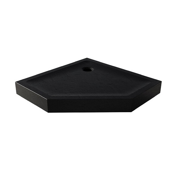 Czarny brodzik prysznicowy pięciokątny 80x80 cm struktura kamienia Mild Stone New Trendy B-0560