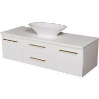 Szafka wisząca biały mat z umywalką nablatową 140/50 cm Belli Gold Gante
