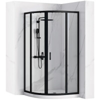 Czarna półokrągła kabina prysznicowa rozsuwana 80x80 cm Look Rea Black