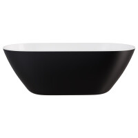 Moya B&W Besco mat czarno biała wanna wolnostojąca 160 cm korek klik-klak czyszczony od góry chrom WMMC-160MKC