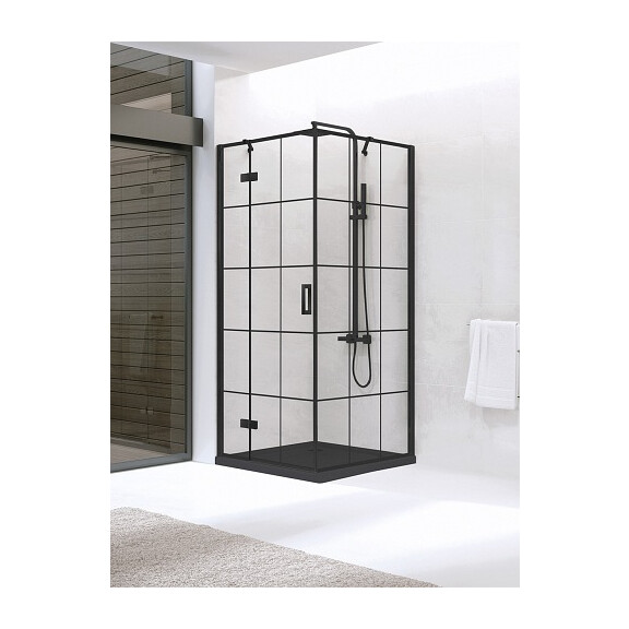 Kabina prostokątna 120x80 lewa D-0384A/D-0164B New Renoma Black New Trendy