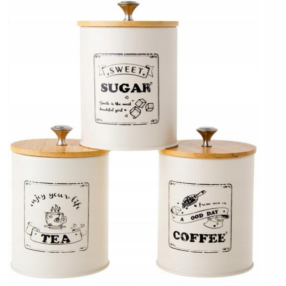 DELHAN Komplet 3 pojemników krem+bambus