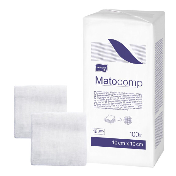 Matopat Matocomp Gázové kompresy na kozmetické účely 100 kusov 10 x 10 cm 17 16